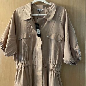 Fashion Nova Beige Utility Jacket with Elastic Waist